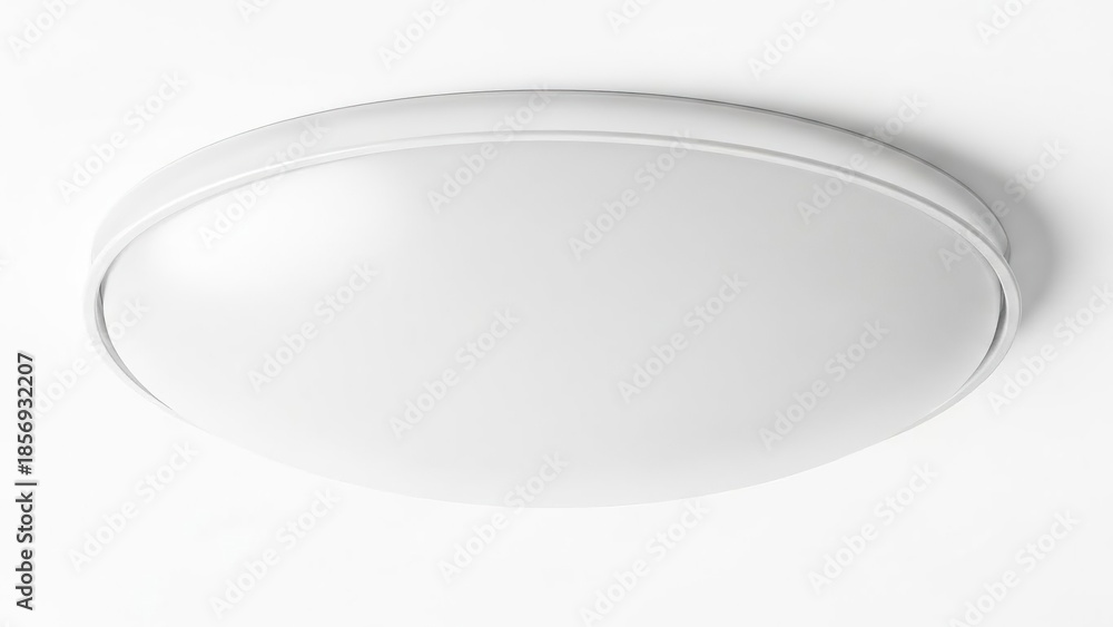 Obraz premium White oval ceiling light fixture with smooth surface and thin edge, flush mounted, modern design isolated on white background