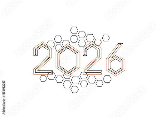 Stylized 2026 with hexagonal design