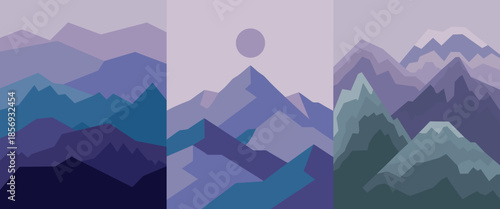 Abstract Minimalist Mountain Landscape Hills.