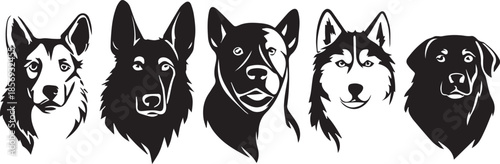 Five Dog Face Silhouette Vector Set