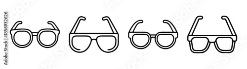 Eyeglasses and sunglasses outline icons set. vision accessories.