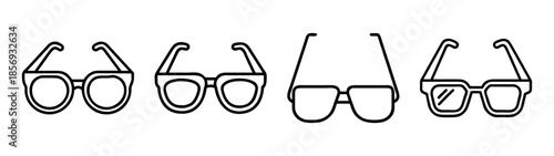 Outline eyeglasses icons set, various styles for vision needs
