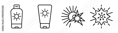 Skincare sun protection products and uv ray blocking icons set