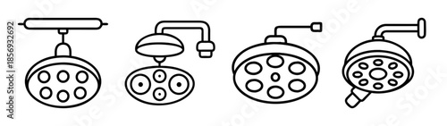 Surgical lights medical lamp operating room hospital clinic icon set.