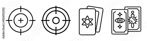 Target aim, focus, destiny prediction, and mystic tarot icons