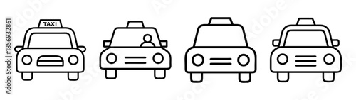 Set of four outline taxi car icons for transport and travel apps