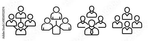 Diverse business people groups and hierarchical network icon set