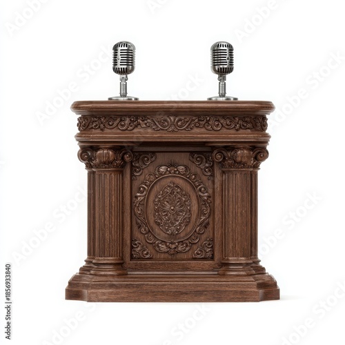 Vintage_carved_wood_podium_with_retro_microphone