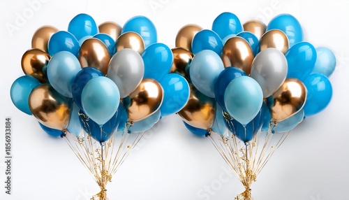 Sky Blue And Gold Balloons On White Background