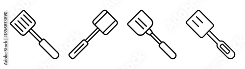 Various spatula kitchen tools vector line icon illustration set