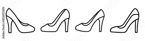 Elegant women's high heel shoes set line art vector design icon