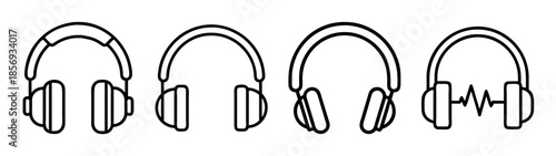 Headphones line art icon set for audio, music, and sound concepts