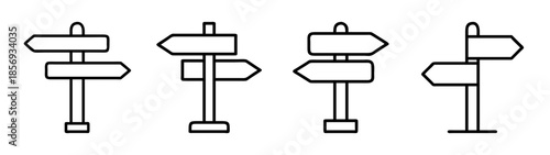 Direction signpost outline icons set. path, choice, decisions.