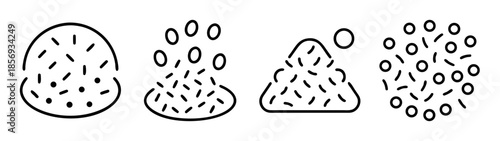 Abstract granule icon set showing various particle formations