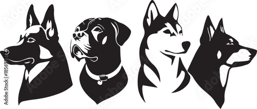 Five Dog Face Silhouette Vector Set