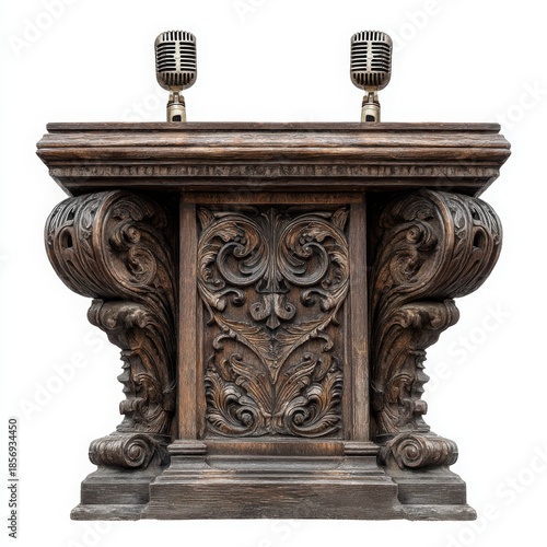 Vintage_carved_wood_podium_with_retro_microphone
