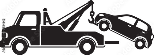 Tow truck lifting a car flat vector illustration for roadside assistance and transport services isolated on white