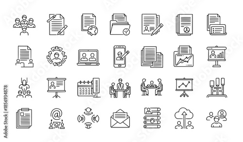 Office and business thin line editable icon set for mobile apps