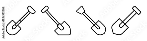 Outline shovel icon set for construction, gardening, and digging