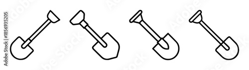 Line art shovel icons set. digging tool outline illustrations