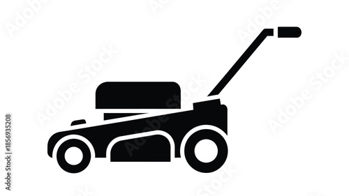 Simple black and white illustration of a lawn mower a common garden tool