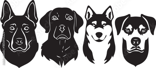 Five Dog Face Silhouette Vector Set