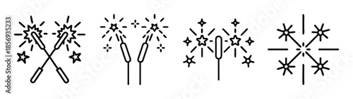 Set of sparkler and firework line icons for celebration design