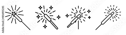 Line art sparkler icons set for celebrations and festive events