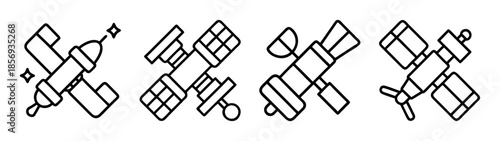 Collection of satellite communication technology icons, space