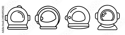 Line art astronaut helmet icons set. space exploration concept.