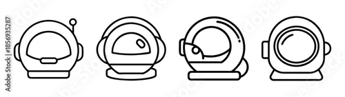 Collection of astronaut helmet icons in simple line art style