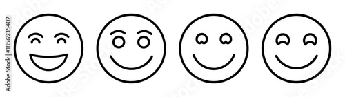 Collection of positive line art smiley faces and happy emojis