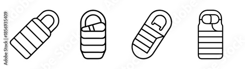 Sleeping bag outline icons set. camping and outdoor activity