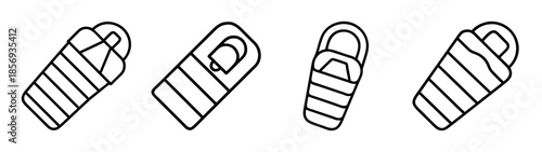 Sleeping bag outline icons set, camping outdoor gear symbol