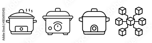 Kitchen appliances and decentralized network block chain icons