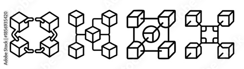 Interconnected data blocks symbol set for technology concepts
