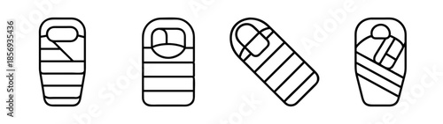 Sleeping bag icon set, camping and outdoor recreation symbol