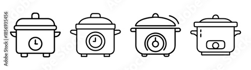 Various slow cooker and multi-cooker kitchen appliance icons