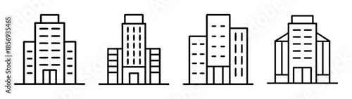 Modern building icons set line art style cityscape illustration