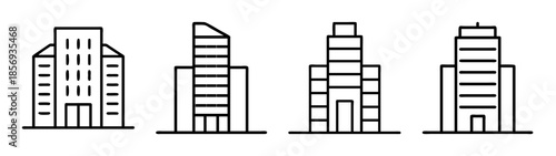 Modern building outline icon set, city architecture vector design