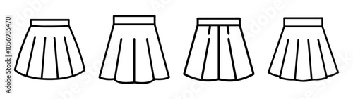 Set of four pleated skirt line art icons with simple waistband