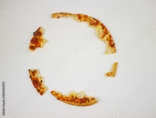 Wallpaper Mural Scattered Pizza Crust Leftovers Arranged in Loose Circle on White Background Illustrating Food Waste and Consumption Theme Torontodigital.ca