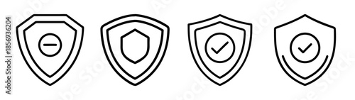 Modern outline shield icons for cybersecurity and data defense