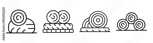 Stacked wood logs line icon set, timber forestry material design