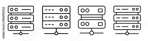 Server rack line icon set. data center storage network symbol