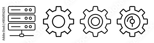 Server rack, settings, processing, and configuration icon set