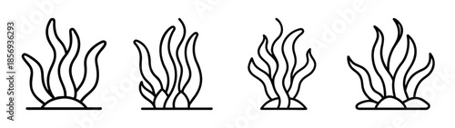 Outline seaweed icons vector set. aquatic plant life illustration