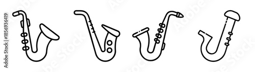 Stylized saxophone outlines illustration set for musical designs