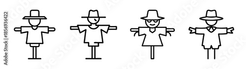 Collection of diverse scarecrow line art icons illustration