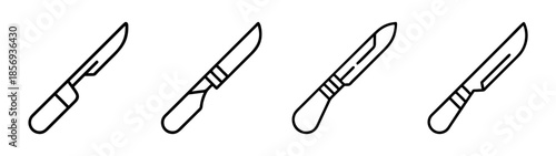Surgical scalpels and utility knives line art icons set vector